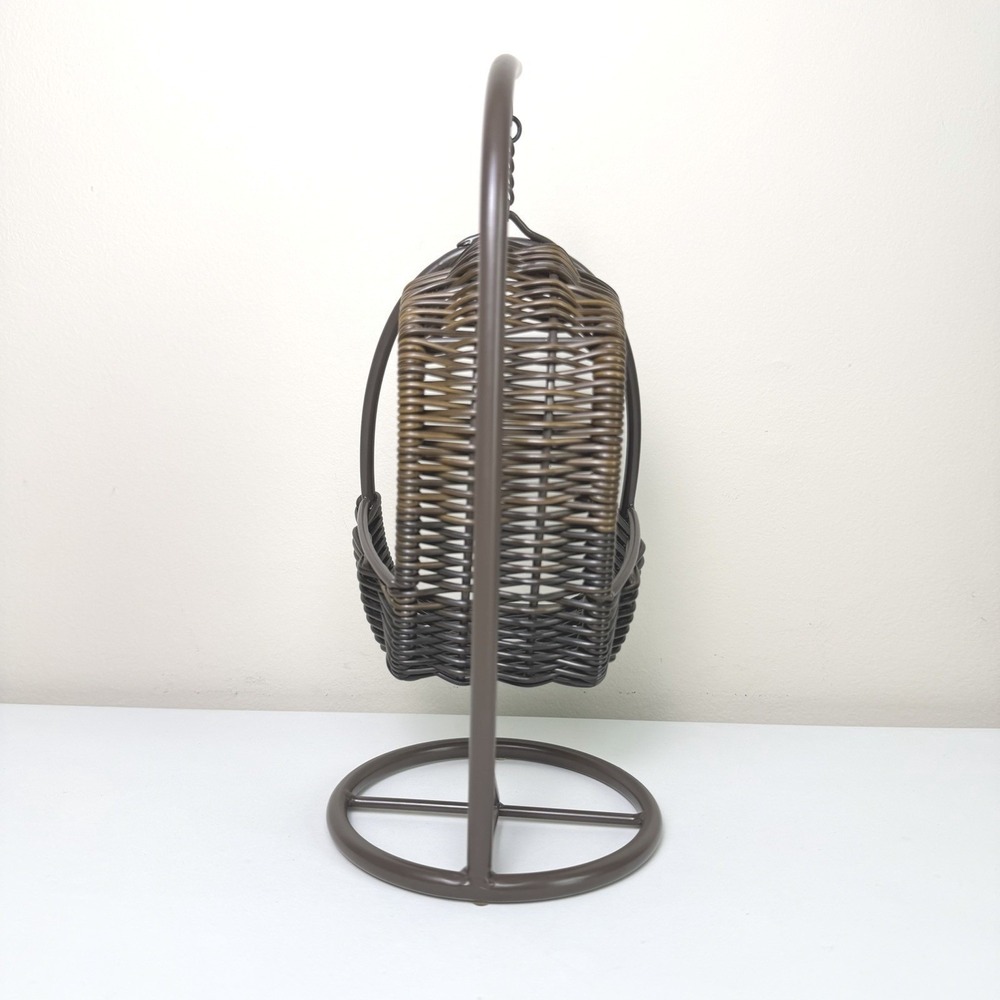 Mini Hanging Chair Metal Wicker Style Boho Decor Doll Display Plant Holder Brown - Picture 3 of 7